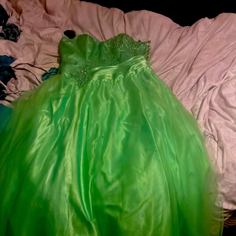 Bright green large bedazzled prom dress